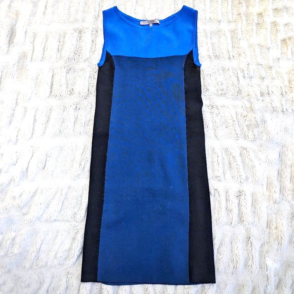Halston Heritage Italian Yarn Bodycon Blue & Black Knit Minidress, Small